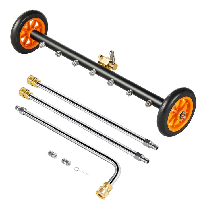 24" Pressure Washer Undercarriage Cleaner, Stainless Steel Surface Cleaner for Pressure Washer, 4000 Max PSI, Angle Adjustment Gear, 7 Spray Nozzles, 2 Extended Wands for Driveway, Patio, Deck