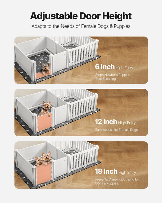 Dog Whelping Box, 1.86x0.97x0.5 m, Plastic Dog Whelping Pen with Adjustable Height Door, Puppy Playpen with Waterproof Pee Pad, Easy to Clean, Durable Indoor Pet Birth Kit for Medium Sized Dogs