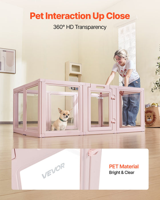 VEVOR Dog Whelping Box, 1.54x1x0.6 m Plastic Dog Whelping Pen for Medium Sized Dogs, Waterproof Transparent  Puppy Playpen with Windows & Door Lock, Easy to Clean, Durable Indoor Pet Dogs Cats Birth Kit