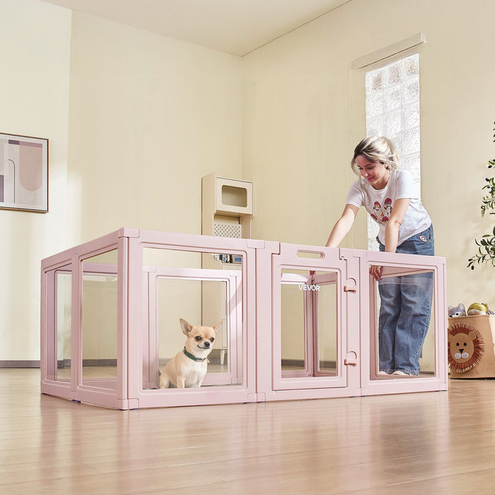 VEVOR Dog Whelping Box, 1.54x1x0.6 m Plastic Dog Whelping Pen for Medium Sized Dogs, Waterproof Transparent  Puppy Playpen with Windows & Door Lock, Easy to Clean, Durable Indoor Pet Dogs Cats Birth Kit