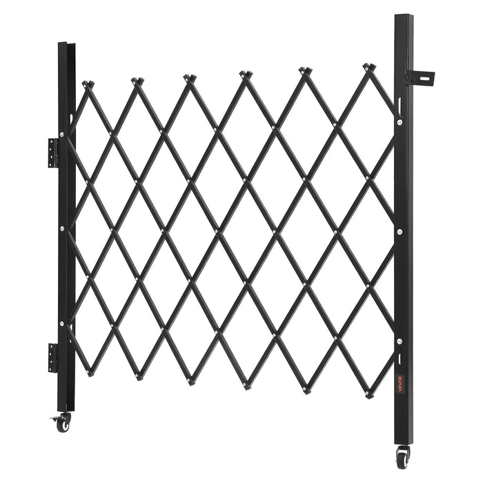 Single Folding Security Gate, Lockable Scissor Gate with 360 degree Swivel Casters, Outdoor Barricade Steel Retractable Gates, for Entry Security, Garage, Warehouse & Pool, 1100 x 1310 mm (W x H)