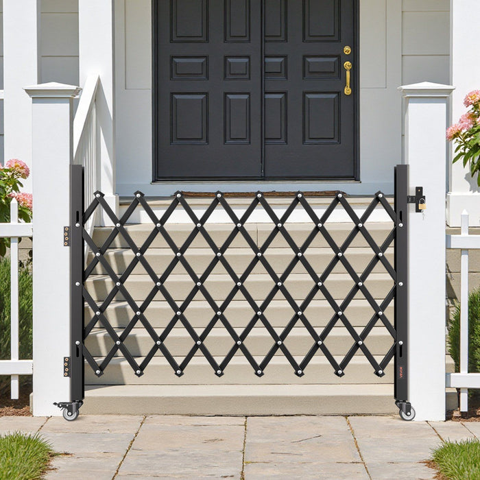 Single Folding Security Gate, Lockable Scissor Gate with 360 degree Swivel Casters, Outdoor Barricade Steel Retractable Gates, for Entry Security, Garage, Warehouse & Pool, 1700 x 1310 mm (W x H)
