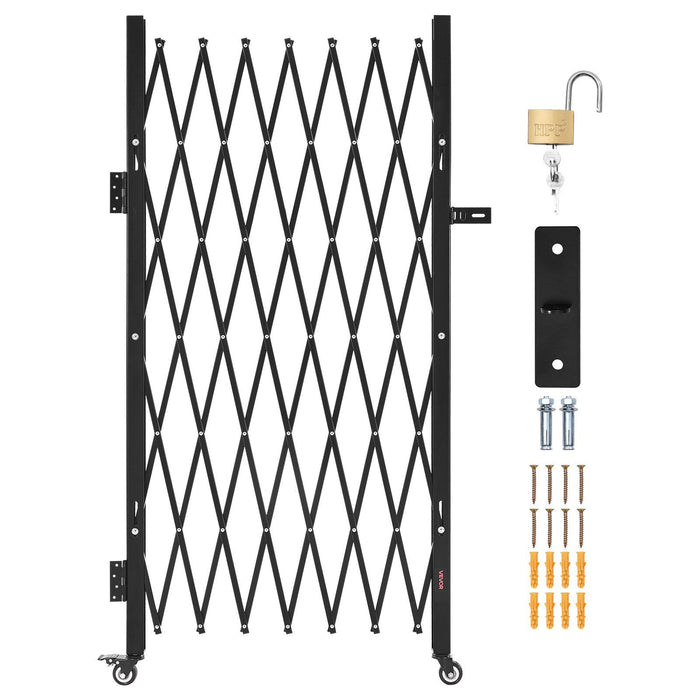 Single Folding Security Gate, Lockable Scissor Gate with 360 degree Swivel Casters, Outdoor Barricade Steel Retractable Gates, for Entry Security, Garage, Warehouse & Pool, 1800 x 1610 mm (W x H)