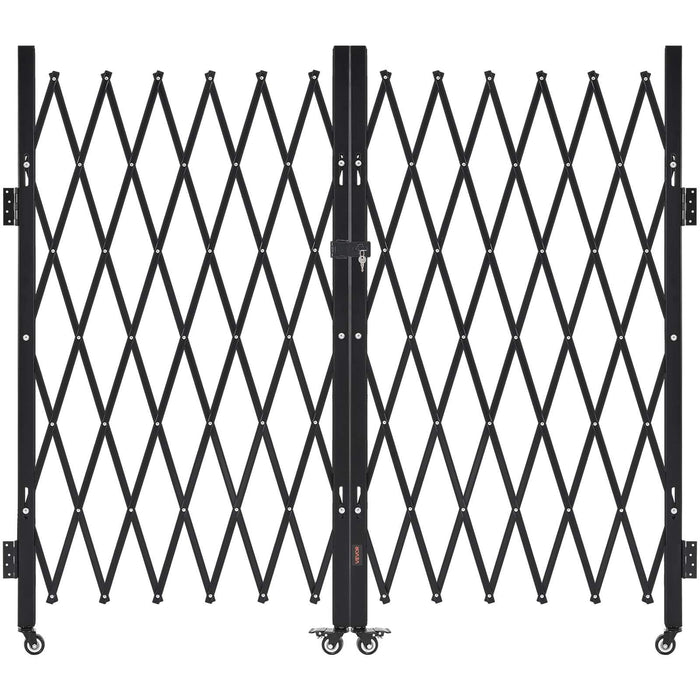 Double Folding Security Gate, Lockable Scissor Gate with 360 degree Swivel Casters, Outdoor Barricade Steel Retractable Gates, for Entry Security, Garage, Warehouse & Pool, 3200 x 1605 mm in (W x H)