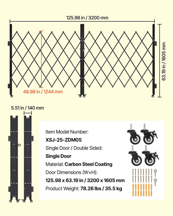 Double Folding Security Gate, Lockable Scissor Gate with 360 degree Swivel Casters, Outdoor Barricade Steel Retractable Gates, for Entry Security, Garage, Warehouse & Pool, 3200 x 1605 mm in (W x H)