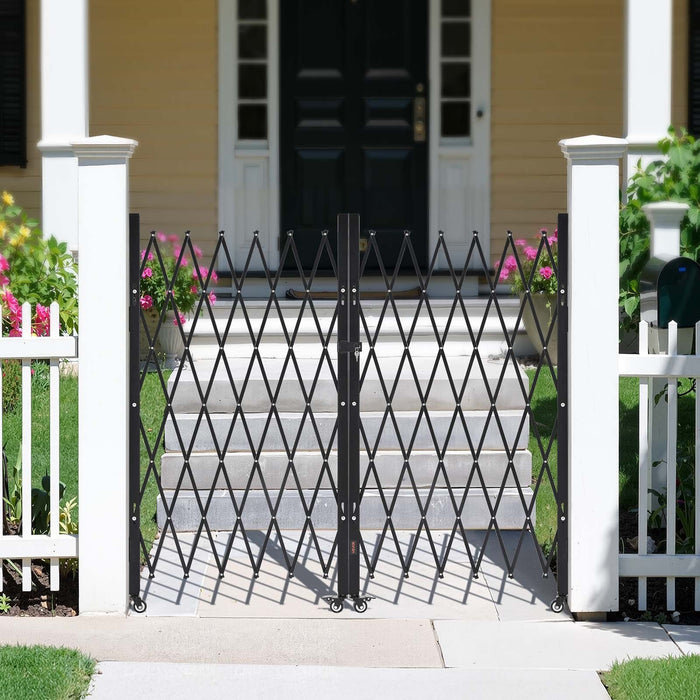 Double Folding Security Gate, Lockable Scissor Gate with 360 degree Swivel Casters, Outdoor Barricade Steel Retractable Gates, for Entry Security, Garage, Warehouse & Pool, 3200 x 1605 mm in (W x H)