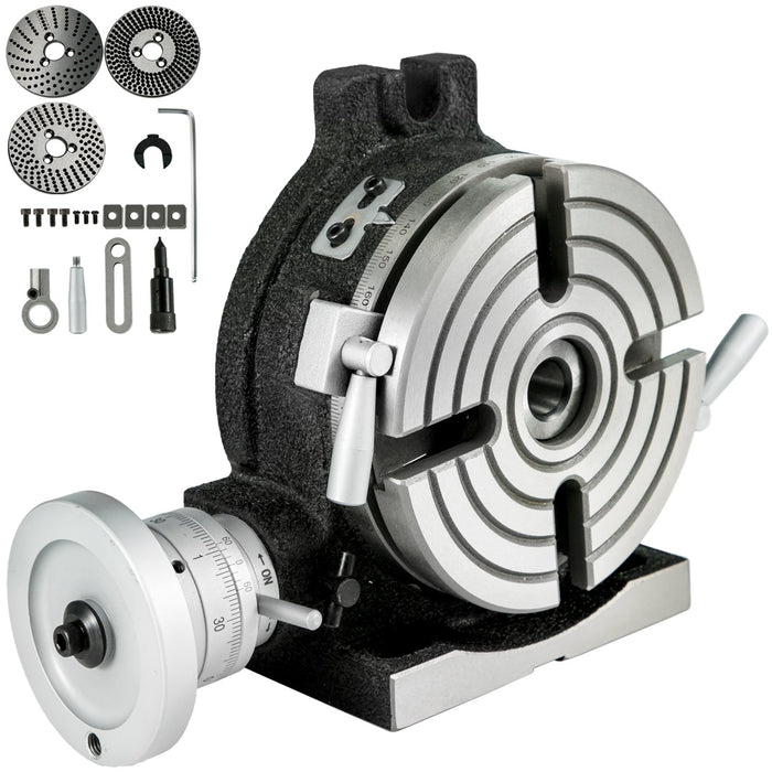VEVOR Rotary Table 6inch(150mm) Horizontal Vertical Milling Table 2/5inch(10mm) 4-Slot Milling Rotary Table MT-2 Rotary Table for Milling with Indexing Plate Set for Precision Milling Drilling