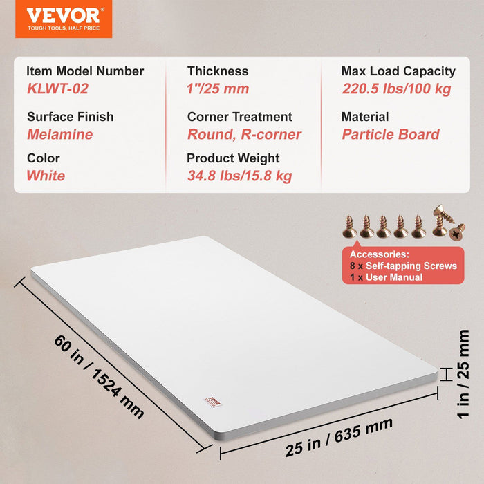 Table Top, 1524 x 635 x 25 mm, 100 kg Load Capacity, Universal One-Piece Particle Board Desktop for Height Adjustable Electric Standing Desk Frame, Rectangular Countertop for Home & Office Desk