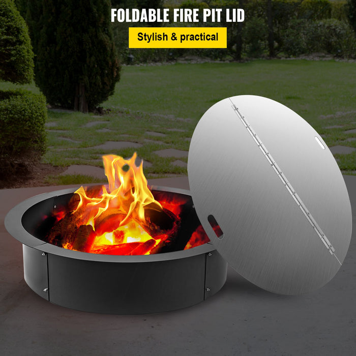 VEVOR Fire Pit Lid Round 40 Inch Foldable Fire Pit Ring Snuff Cover 430 Stainless Steel Fire Pit Spark Screen Cover 3mm Thickness