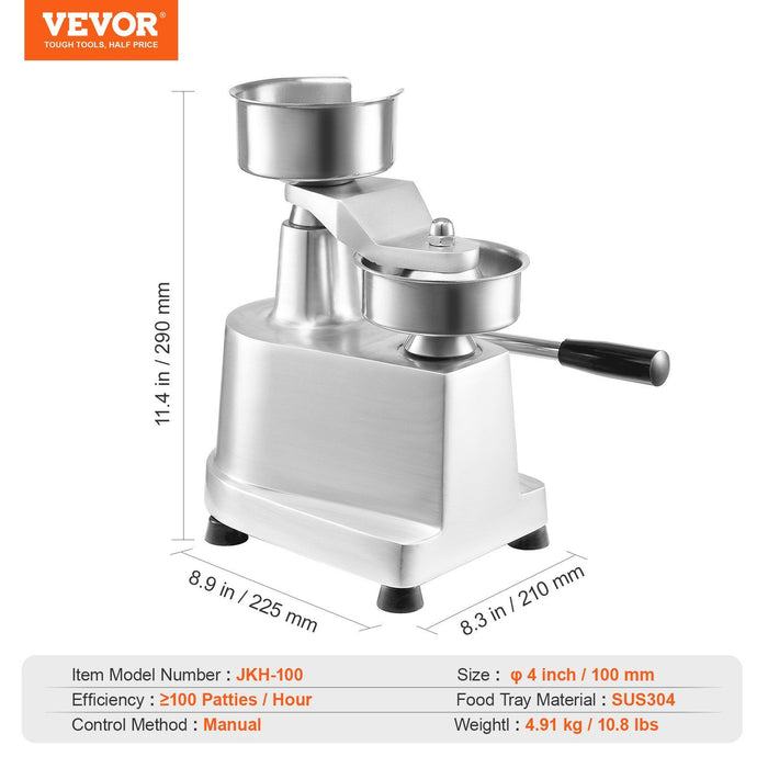 Commercial Burger Patty Maker, 100mm Hamburger Beef Patty Maker, Heavy Duty Food-Grade Stainless Steel Bowl Burger Press Machine, Kitchen Meat Forming Processor with 1000 Pcs Patty Papers
