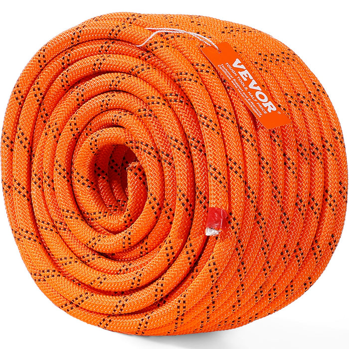 VEVOR Double Braided Polyester Rope, 12.7 mm x 36.57 m, 48 Strands, 35.58kN Breaking Strength Outdoor Climbing Rope, Arborist Rigging Rope for Rock Hiking Camping Swing Rappelling Rescue, Orange/Black