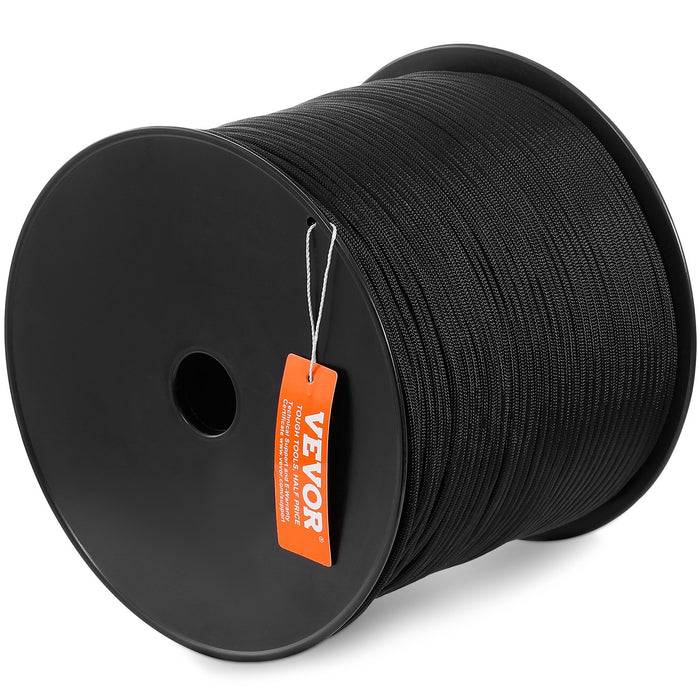 VEVOR Braided Nylon Rope, 5 mm x 304.8 m, 32 Strands, 3.20kN Breaking Strength Outdoor Climbing Rope, Arborist Tree Climbing Rigging Rope Ideal for Rock Hiking Camping Swing Rappelling Rescue, Black