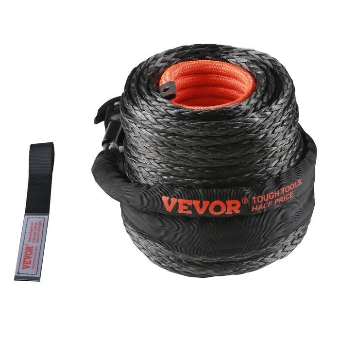 VEVOR Synthetic Winch Rope, 12.7 mm x 28 m, 142.3 kN, Synthetic Winch Line Cable Rope with Protective Sleeve + Forged Winch Hook + Pull Strap, Universal Fit for SUV, Large Off-Road Vehicle, Truck