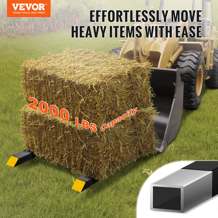 VEVOR Pallet Forks, 907 kg Tractor Bucket Forks, 1490 mm Total Length Clamp on Pallet Forks with Adjustable Stabilizer bar, Heavy Duty Pallet Forks for Tractor Attachments, Skid Steer, Loader Bucket