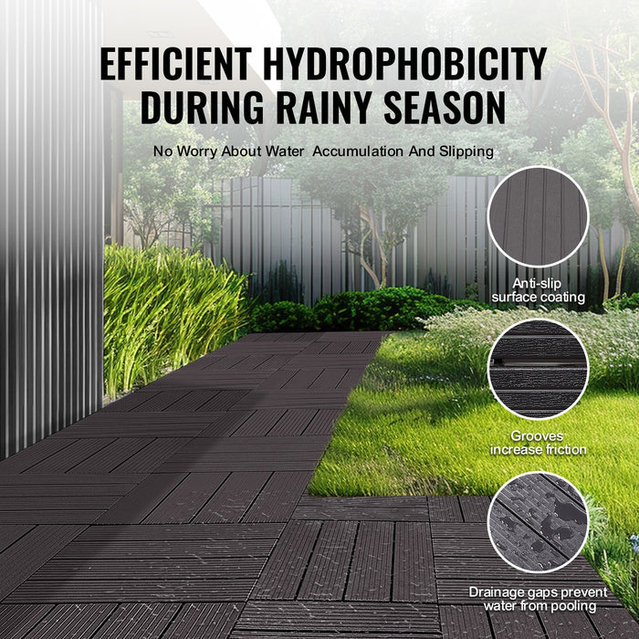 VEVOR Interlocking Deck Tiles, 36 Pack,11.6"x11.6" 36 sq. ft Plastic Waterproof Outdoor Flooring All Weather Use, Patio Floor Decking Covering Tiles for Porch Poolside Balcony Backyard, Dark Brown