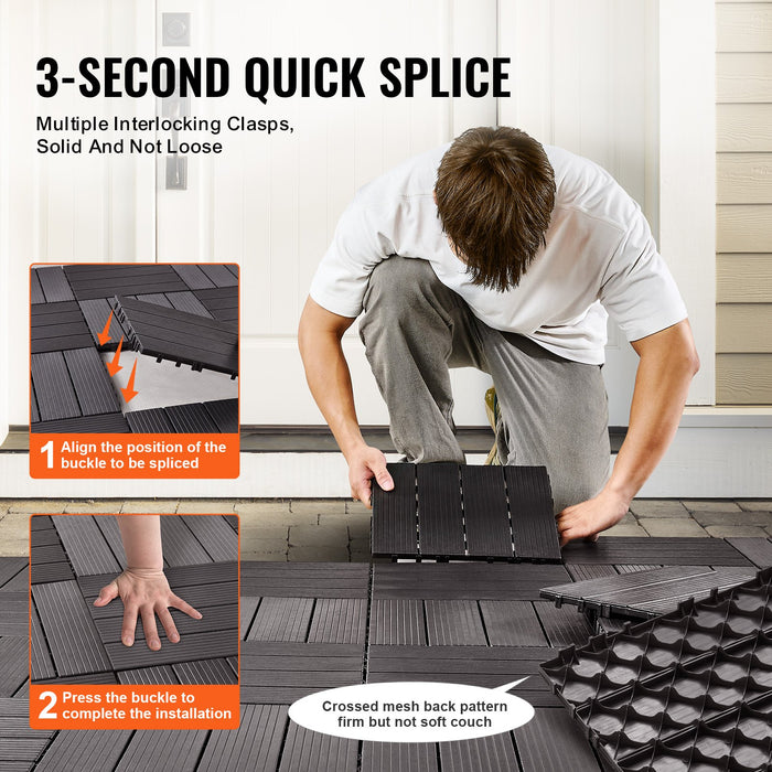VEVOR Interlocking Deck Tiles, 36 Pack,11.6"x11.6" 36 sq. ft Plastic Waterproof Outdoor Flooring All Weather Use, Patio Floor Decking Covering Tiles for Porch Poolside Balcony Backyard, Dark Brown