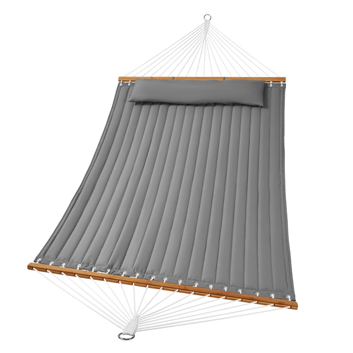 VEVOR Double Quilted Fabric Hammock, 12 FT Double Hammock with Hardwood Spreader Bars, 2 Person Quilted Hammock with Detachable Pillow and Chains for Camping Outdoor Patio Yard Beach, 480 lbs Capacity
