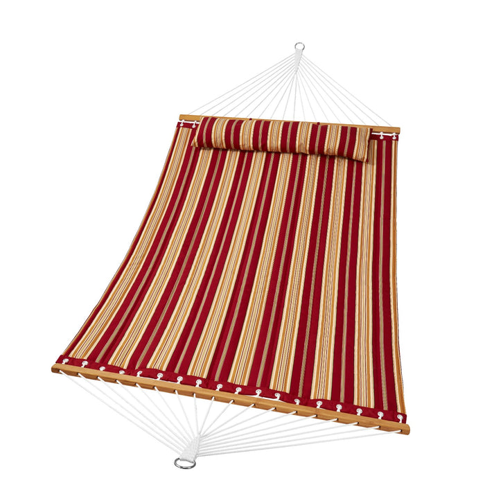 VEVOR Double Quilted Fabric Hammock, 12 FT Double Hammock with Hardwood Spreader Bars, 2 Person Quilted Hammock with Detachable Pillow and Chains for Camping Outdoor Patio Yard Beach, 480 lbs Capacity