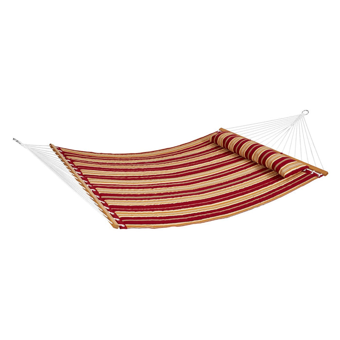 VEVOR Double Quilted Fabric Hammock, 12 FT Double Hammock with Hardwood Spreader Bars, 2 Person Quilted Hammock with Detachable Pillow and Chains for Camping Outdoor Patio Yard Beach, 480 lbs Capacity