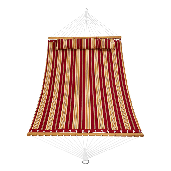 VEVOR Double Quilted Fabric Hammock, 12 FT Double Hammock with Hardwood Spreader Bars, 2 Person Quilted Hammock with Detachable Pillow and Chains for Camping Outdoor Patio Yard Beach, 480 lbs Capacity