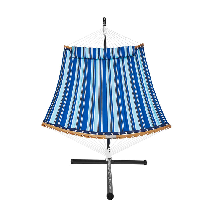 VEVOR Two Person Hammock with Stand Included, Double Hammock with Curved Spreader Bar and Detachable Pillow and Portable Carrying Bag, Perfect for Outdoor Freestanding Hammock, 480lb Capacity