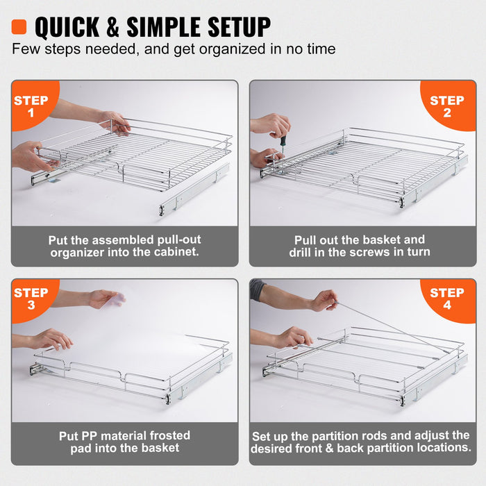 VEVOR Pull Out Cabinet Under Sink Organizer 20 x 21 Inch Wire Drawer Basket