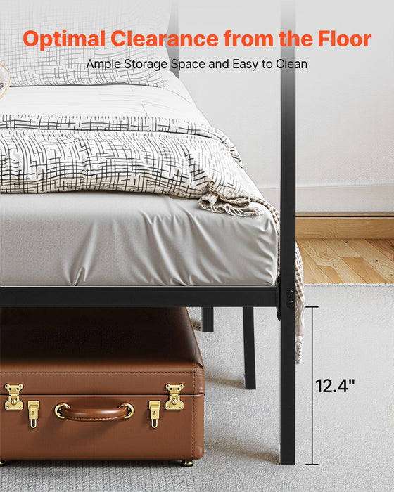 Full Size Canopy Bed Frame, Metal Canopy Bed with Four Posters Design, Heavy Duty Steel Slats Support, Underbed Storage Space, No Box Spring Needed, Easy Assembly, Black