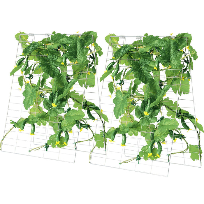 Cucumber Trellis for Climbing Plants, 35" x 55" Foldable Cucumber Trellis Set with Plant Clips, Metal Garden Trellis for Raised Bed, Outdoor Plant Grow Support for Tomato, Squash, Vegetable