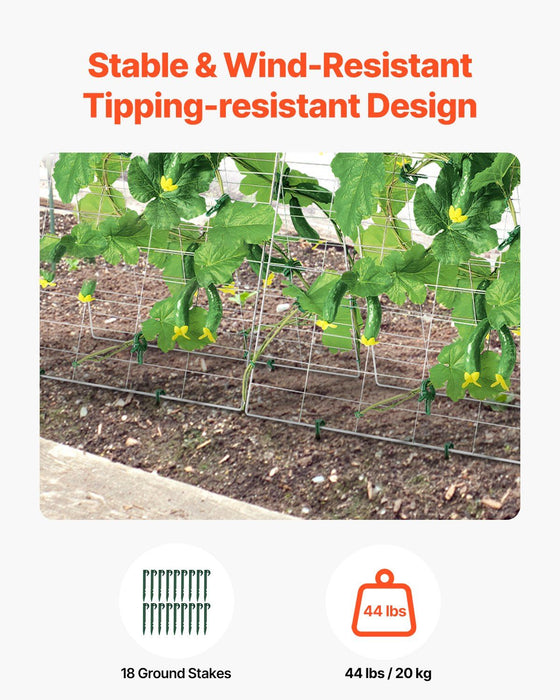 Cucumber Trellis for Climbing Plants, 35" x 55" Foldable Cucumber Trellis Set with Plant Clips, Metal Garden Trellis for Raised Bed, Outdoor Plant Grow Support for Tomato, Squash, Vegetable
