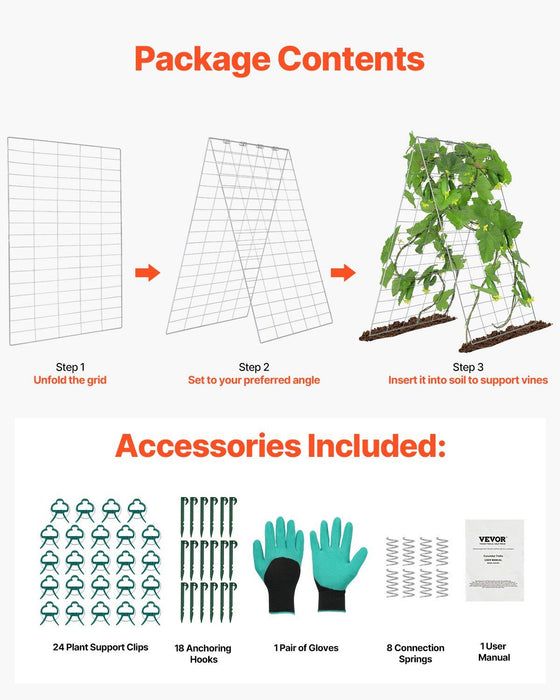 Cucumber Trellis for Climbing Plants, 35" x 55" Foldable Cucumber Trellis Set with Plant Clips, Metal Garden Trellis for Raised Bed, Outdoor Plant Grow Support for Tomato, Squash, Vegetable