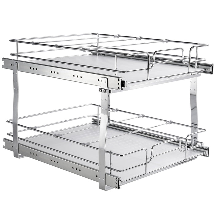 VEVOR 2 Tier 20"Wx21"Dx15"H Pull Out Cabinet Organizer, Heavy Duty Slide Out Pantry Shelves, Steel Roll Out Drawers, Sliding Drawer Storage for Home, 21.5"Wx22"Dx18"H Install Size for Cabinet