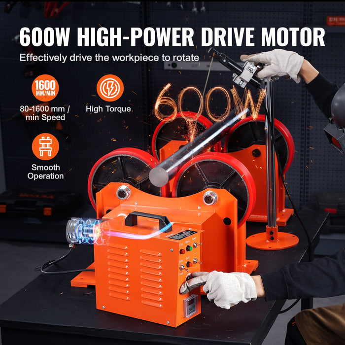 VEVOR Turning Rolls Linkage Roller, 1000KG/2205LBS Loading Welding Turning Roll, 25-1400mm Diameter, 80-1600 mm/min Rotary Welding Positioner & Welding Torch Stand for Welding Equipment Support