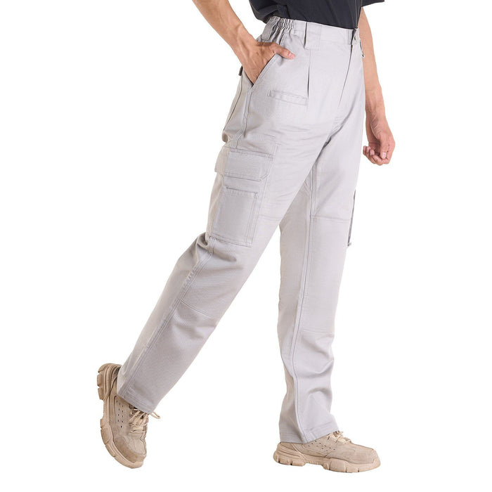 FR Pants for Men, 100% Cotton, Flame-Resistant Cargo Pants with Multi-Pockets and Elastic Waist, Reinforced Tear-proof Stitching, Ideal for Welding Work and Casual Wear, M Size, Gray
