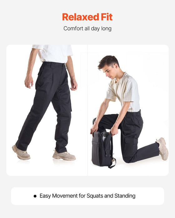 FR Pants for Men, 100% Cotton, Flame-Resistant Cargo Pants with Multi-Pockets and Elastic Waist, Reinforced Tear-proof Stitching, Ideal for Welding Work and Casual Wear, M Size, Black
