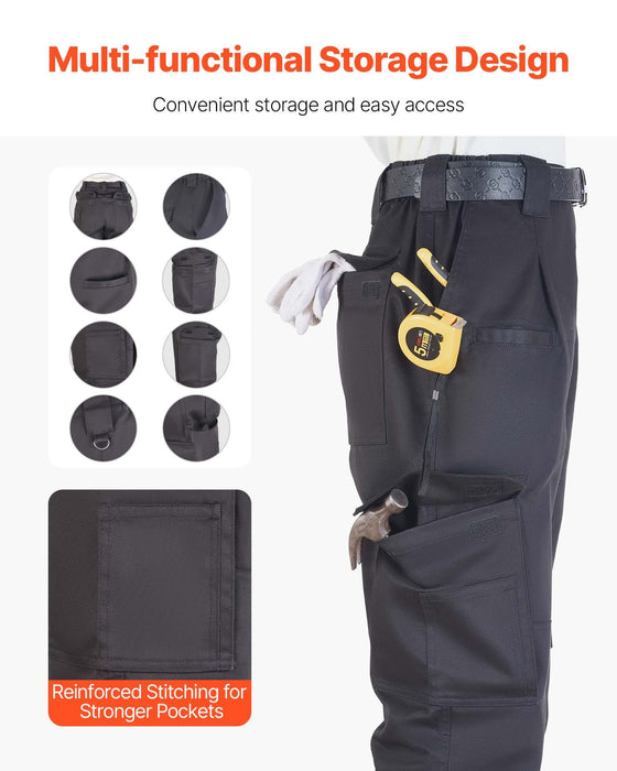FR Pants for Men, 100% Cotton, Flame-Resistant Cargo Pants with Multi-Pockets and Elastic Waist, Reinforced Tear-proof Stitching, Ideal for Welding Work and Casual Wear, M Size, Black