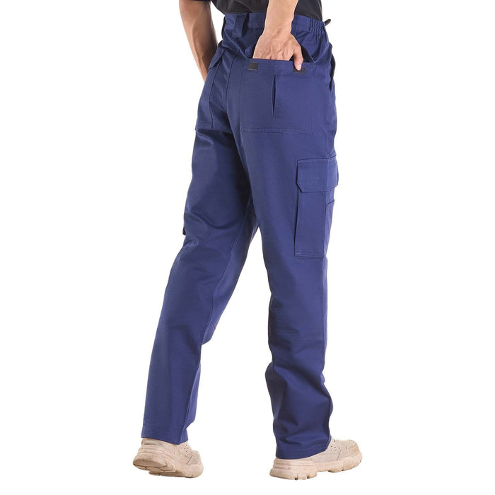 FR Pants for Men, 100% Cotton, Flame-Resistant Cargo Pants with Multi-Pockets and Elastic Waist, Reinforced Tear-proof Stitching, Ideal for Welding Work and Casual Wear, XXL Size, Dark Blue