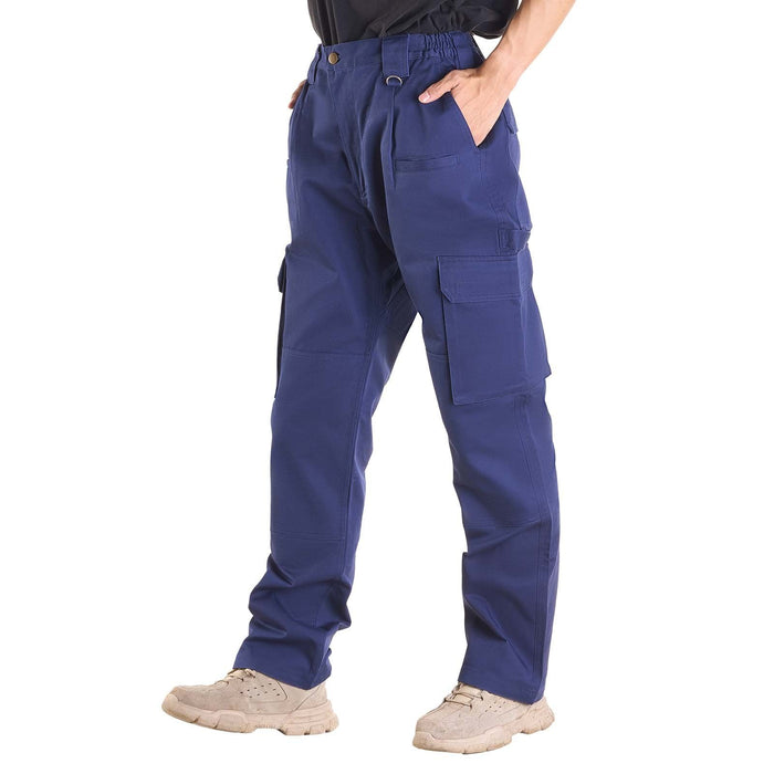 FR Pants for Men, 100% Cotton, Flame-Resistant Cargo Pants with Multi-Pockets and Elastic Waist, Reinforced Tear-proof Stitching, Ideal for Welding Work and Casual Wear, XXL Size, Dark Blue