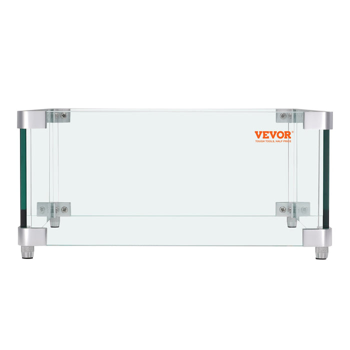 VEVOR Gas Fire Pit Wind Guard for Square Fire Table, 380 x 380 x 180 mm Clear Tempered Wind Guard for Firepits, 8mm Thick Square Glass Shield, Glass Panel with Hard Corner Bracket & Feet