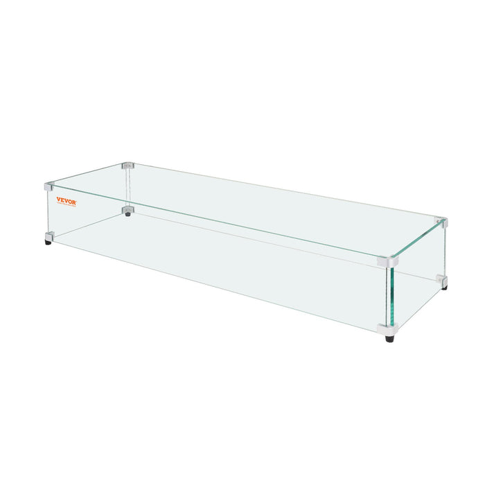 VEVOR Glass Wind Guard for Rectangular Fire Pit Table 798 x 317 x 165 mm, 8mm Thick and Sturdy Tempered Glass Panel with Hard Aluminum Corner Bracket & Rubber Feet, Easy to Assemble