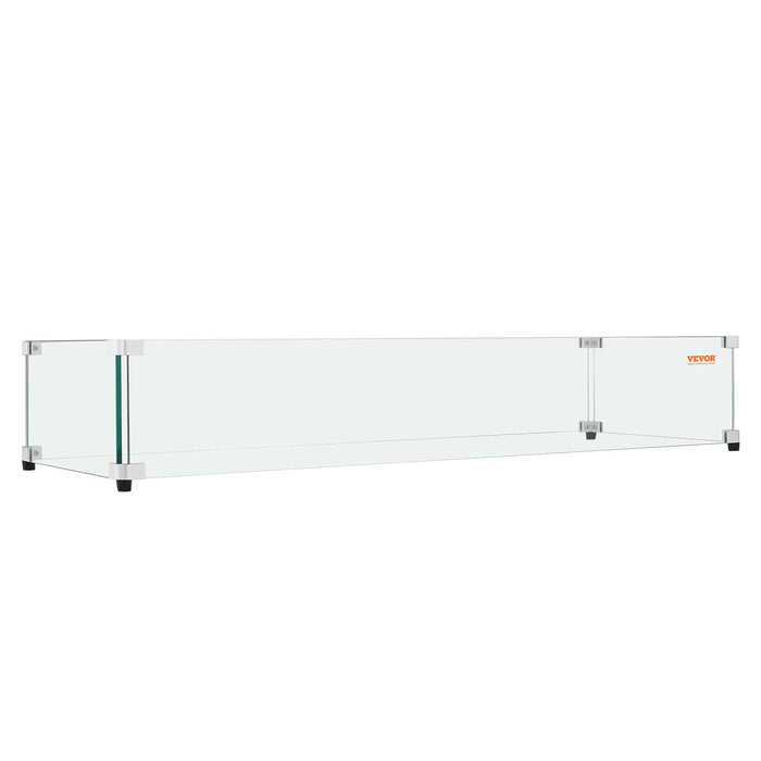 VEVOR Glass Wind Guard for Rectangular Fire Pit Table 748 x 340 x 165 mm, 8mm Thick and Sturdy Tempered Glass Panel with Hard Aluminum Corner Bracket & Rubber Feet, Easy to Assemble