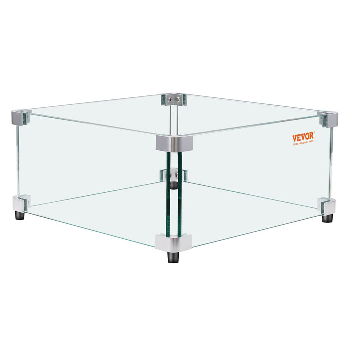 VEVOR Gas Fire Pit Wind Guard for Square Fire Table, 493 x 493 x 191 mm Clear Tempered Wind Guard for Firepits, 8mm Thick Square Glass Shield, Glass Panel with Hard Corner Bracket & Feet