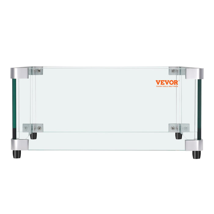 VEVOR Gas Fire Pit Wind Guard for Square Fire Table, 493 x 493 x 191 mm Clear Tempered Wind Guard for Firepits, 8mm Thick Square Glass Shield, Glass Panel with Hard Corner Bracket & Feet