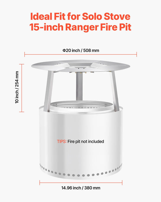 Fire Pit Heat Deflector for Solo Stove Ranger, 508 mm Round for Wood Burning Fire Pit, 304 Stainless Steel Heat Diffuser, Detachable Burner Cover Camping Accessories