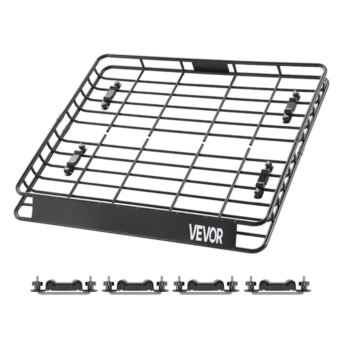 VEVOR Roof Rack Cargo Carrier, 1095 x 1270 x 105 mm, Universal Rooftop Cargo Basket, Car Top Luggage Holder with 68 kg Max Load Capacity, 4.1 in Fence, Anti-Rust Alloy Steel, Wind Fairing, for SUV Car