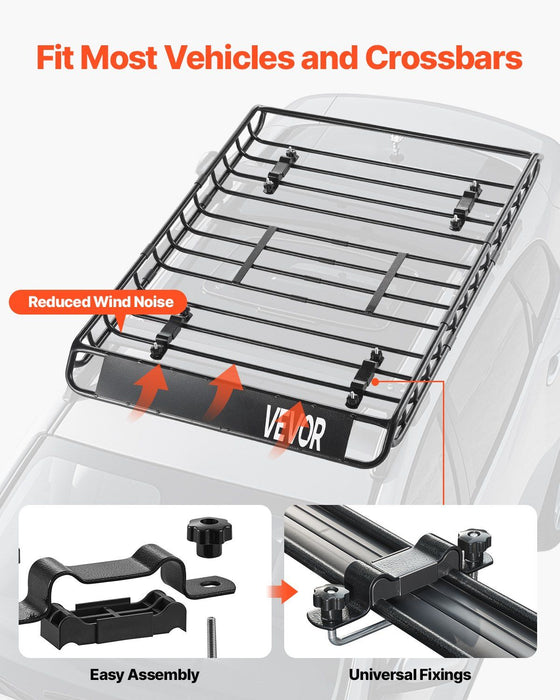 Roof Rack Basket, 1300 x 910 x 105 mm, Universal Rooftop Cargo Carrier with 44.1 x 34.3 x 10.2 in Cargo Bag, Net, Ratchet Straps, 90.7 kg Max Load Capacity Car Top Luggage Holder, for SUV Car