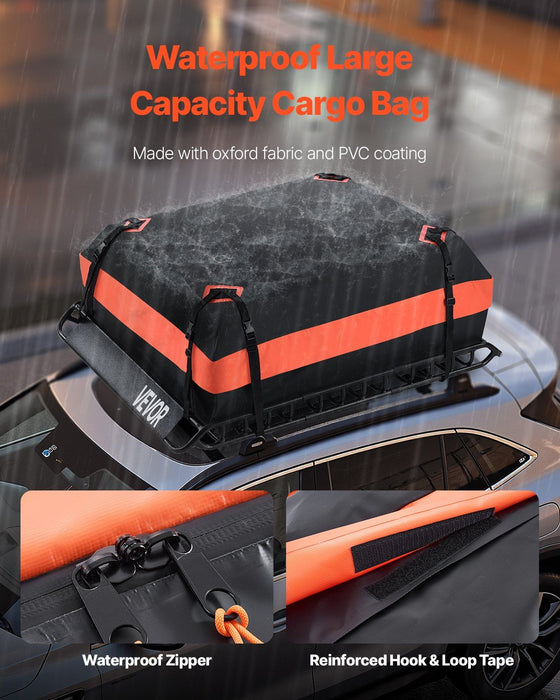 Roof Rack Basket, 1300 x 910 x 105 mm, Universal Rooftop Cargo Carrier with 44.1 x 34.3 x 10.2 in Cargo Bag, Net, Ratchet Straps, 90.7 kg Max Load Capacity Car Top Luggage Holder, for SUV Car