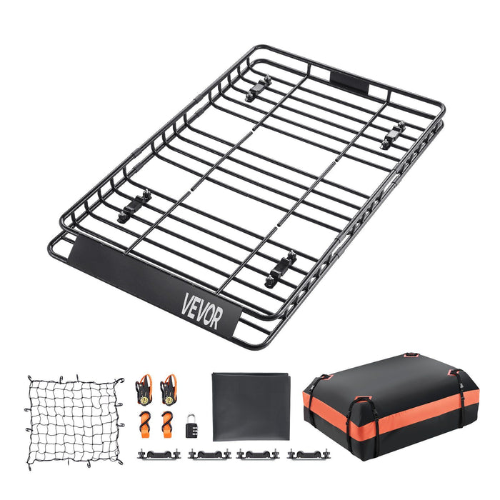 Roof Rack Basket, 1625 x 990 x 105 mm, Universal Rooftop Cargo Carrier with 1120 x 870 x 260 mm Cargo Bag, Net, Ratchet Straps, 113.4 kg Max Load Capacity Car Top Luggage Holder, for SUV Car