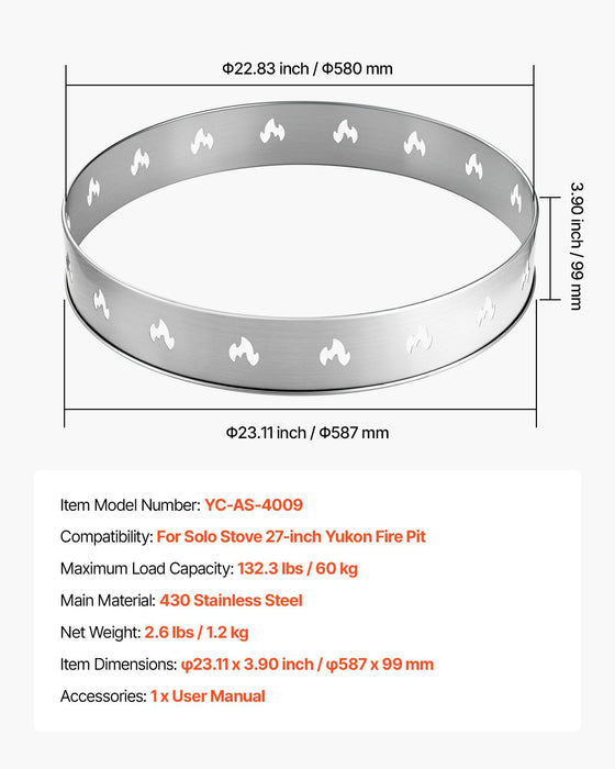 Fire Pit Stand for Solo Stove Bonfire, 68.6 cm Smokeless Fire Pit Ring, Stainless Steel Fireplace Stove Ranger Support Frame Accessory, Portable Outdoor Camping Holder Tools for Fireplace