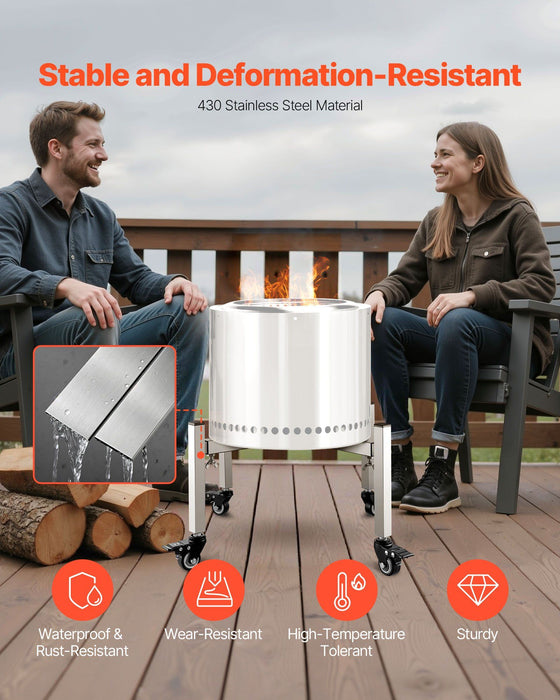 Fire Pit Stand, 38-68.6 cm Adjustable Stretch with 4 Casters, Firepit Stand for Solo Stove Bonfire Ranger Yukon & Other Outside Firepit, Stainless Steel Camping Fire Pit Accessory for Fireplace