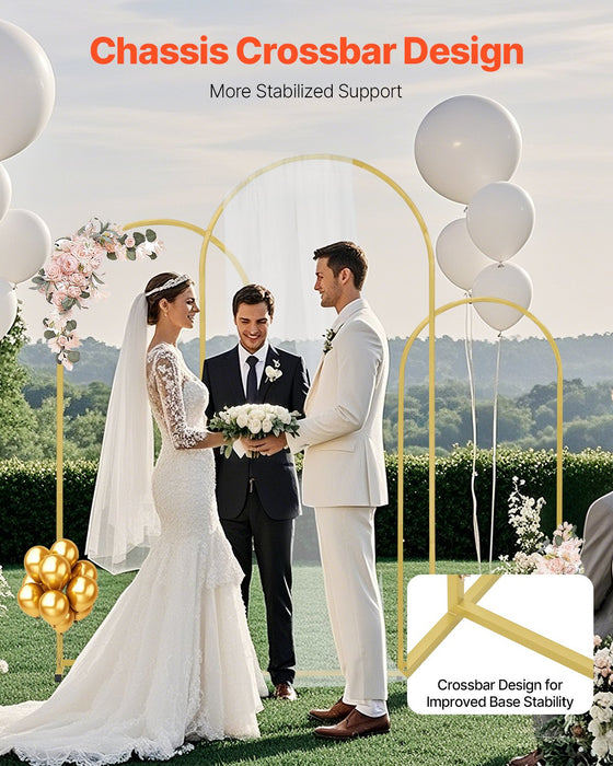 VEVOR Wedding Arch Backdrop Stand, Set of 3, Metal Stable Stand with Case Connection & Chassis Crossbar Design, Easy-to-Assemble Gold Stand with Premium Metal, Fit for Birthday, Celebration, Holiday